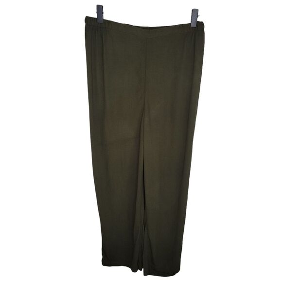 Eileen Fisher pull on cropped olive crepe pants size large